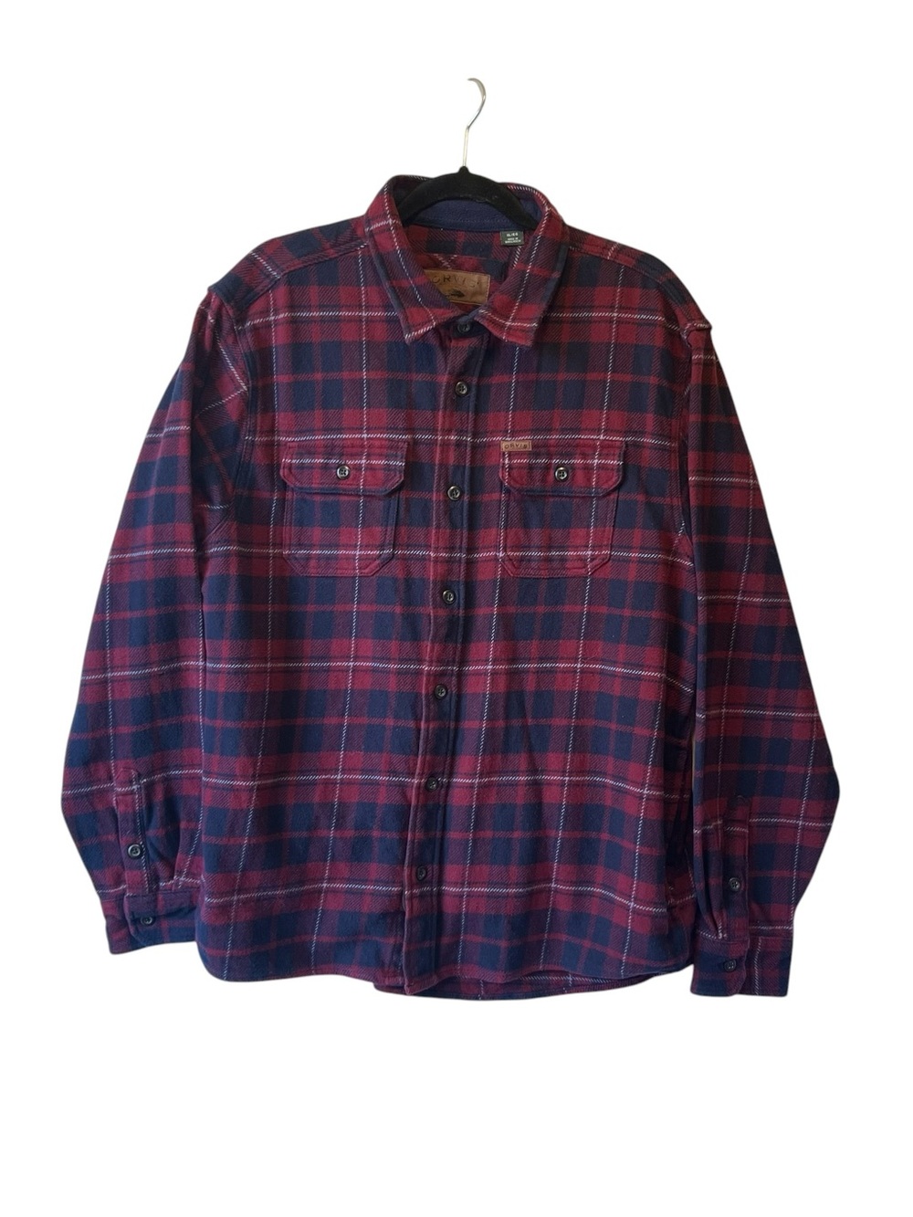 Orvis Flannel shirt jacket Mens XL Blue Red Plaid Shacket Pockets Long sleeves